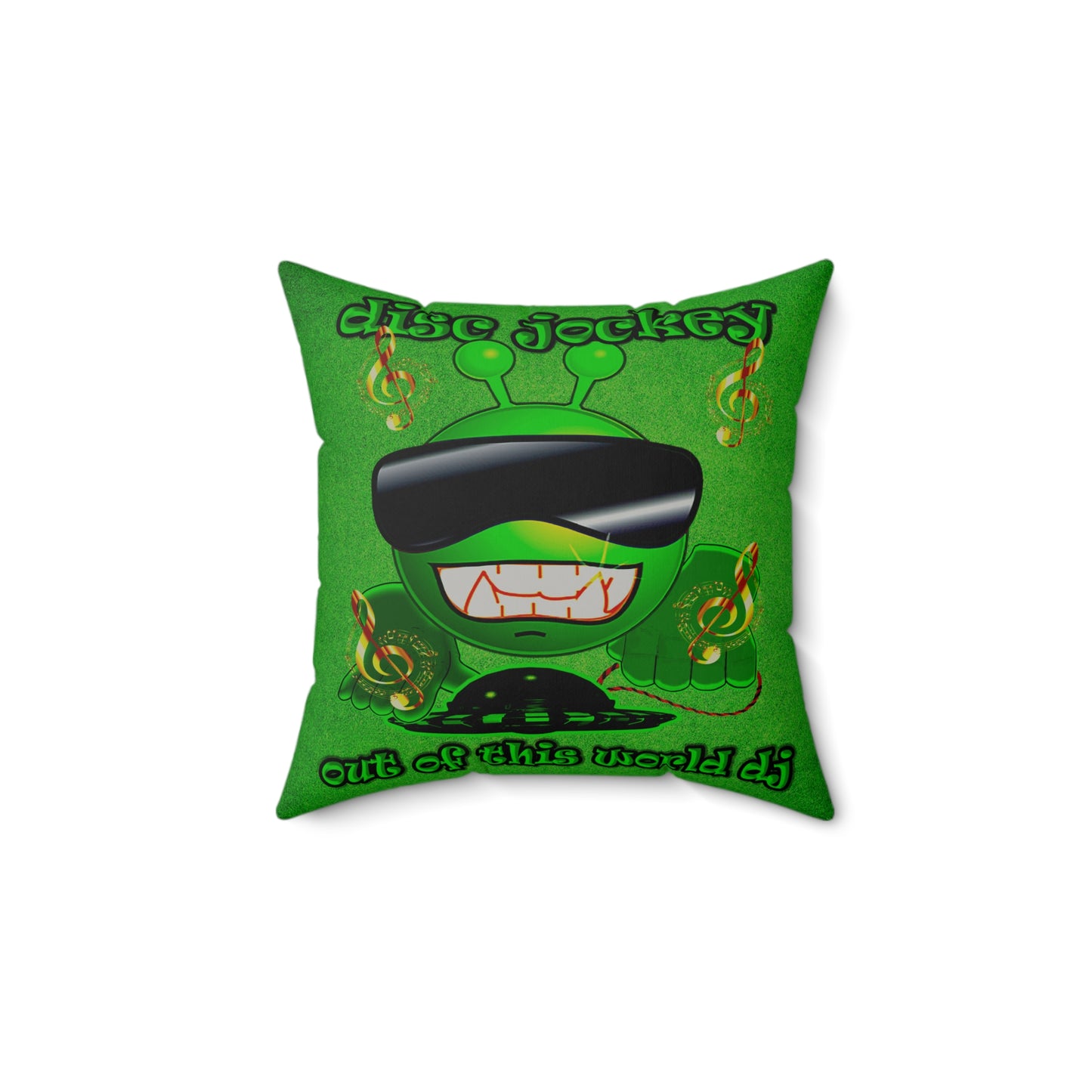 disc jockey - Faux Suede Square Pillow - (green turf)