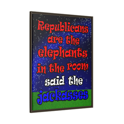 donkeys and elephants - framed canvas art ('snoops' background)