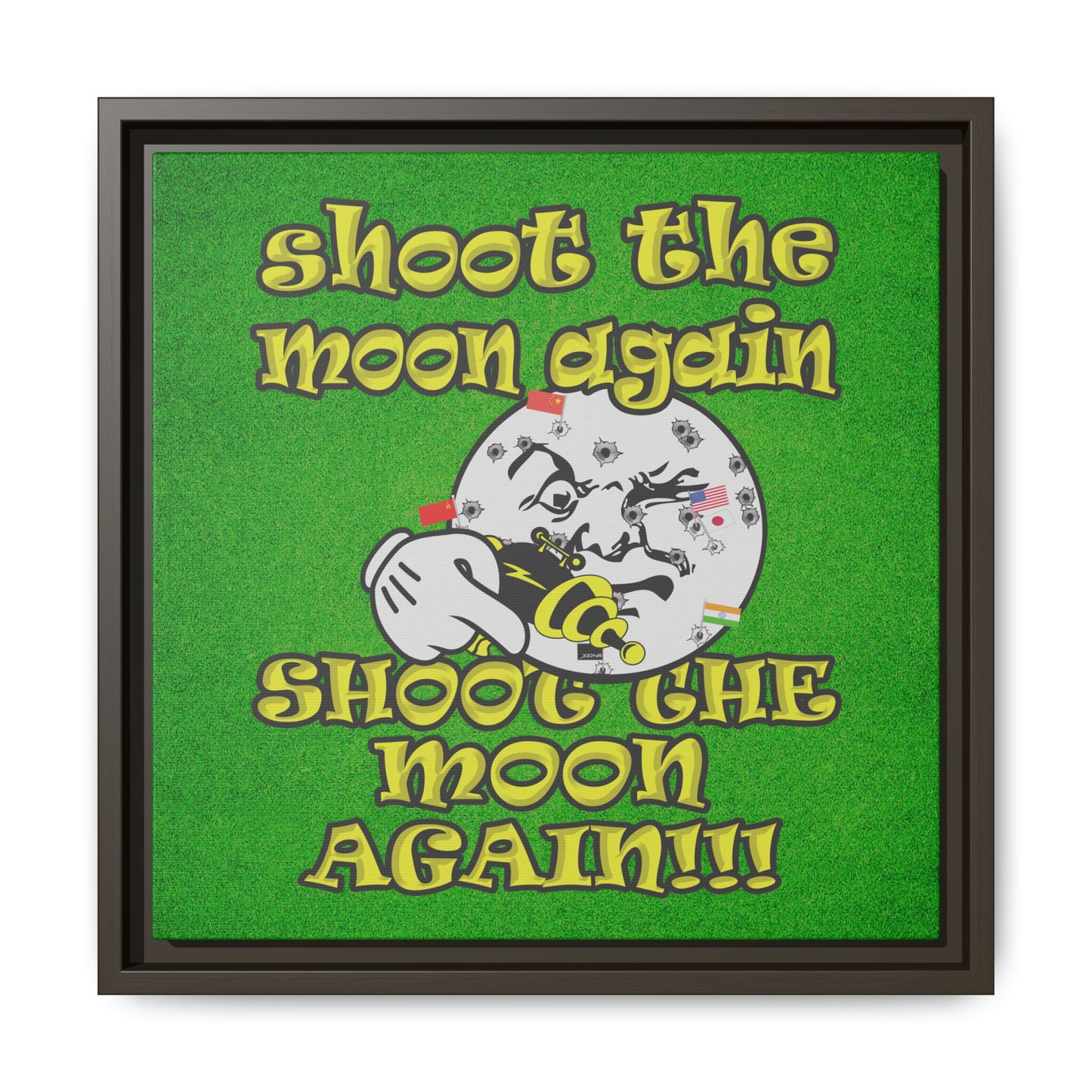 shoot the moon again - framed canvas art (green turf)