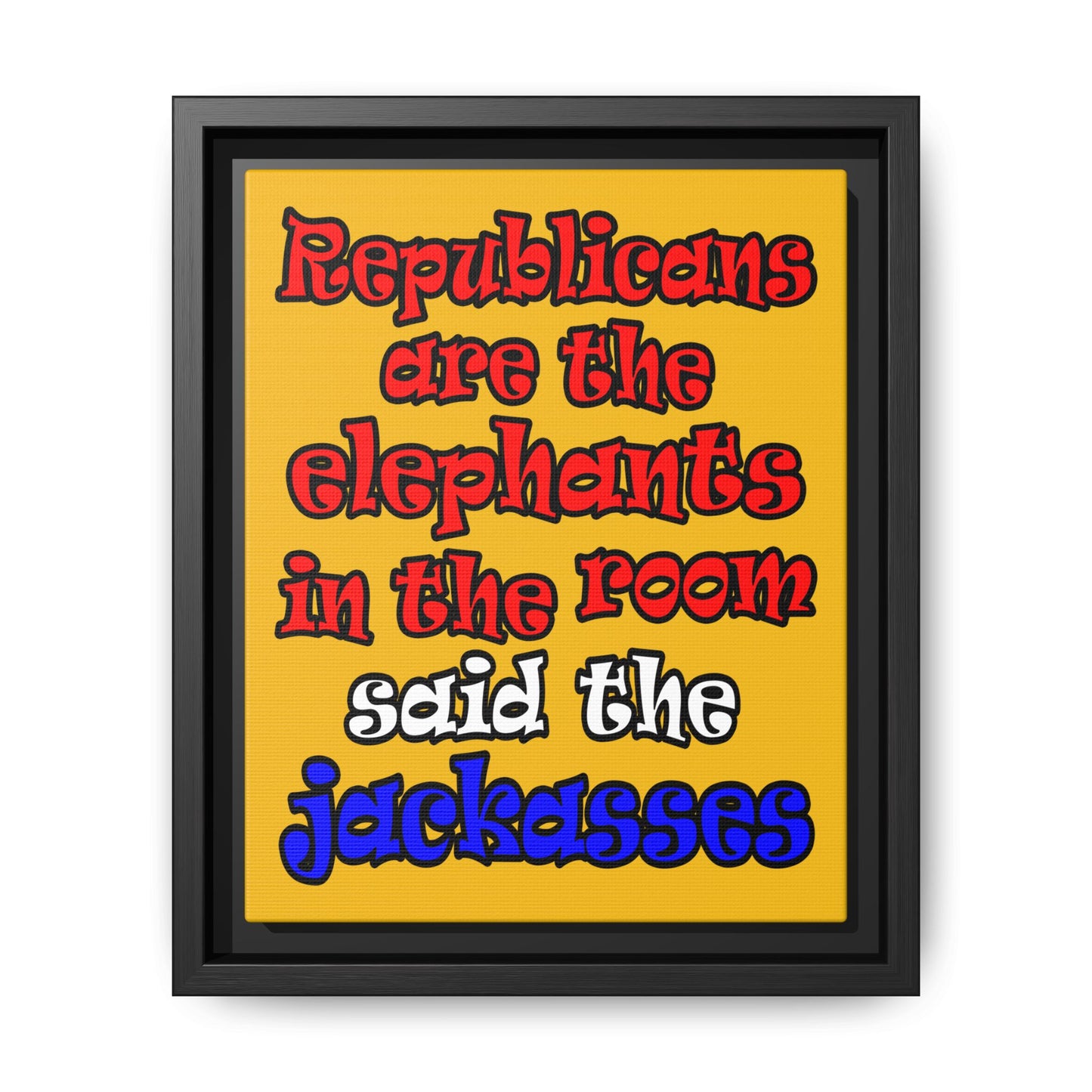 donkeys and elephants - framed canvas art (yellow)
