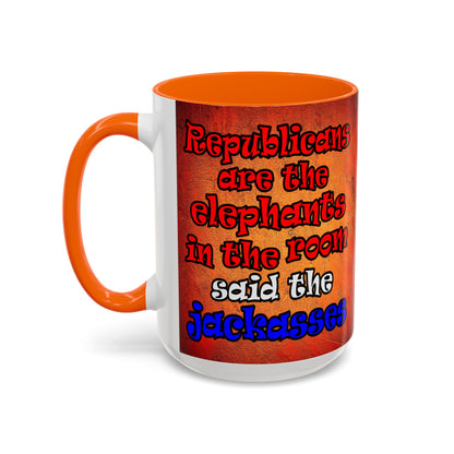 donkeys and elephants - Accent Mug (burnt orange)