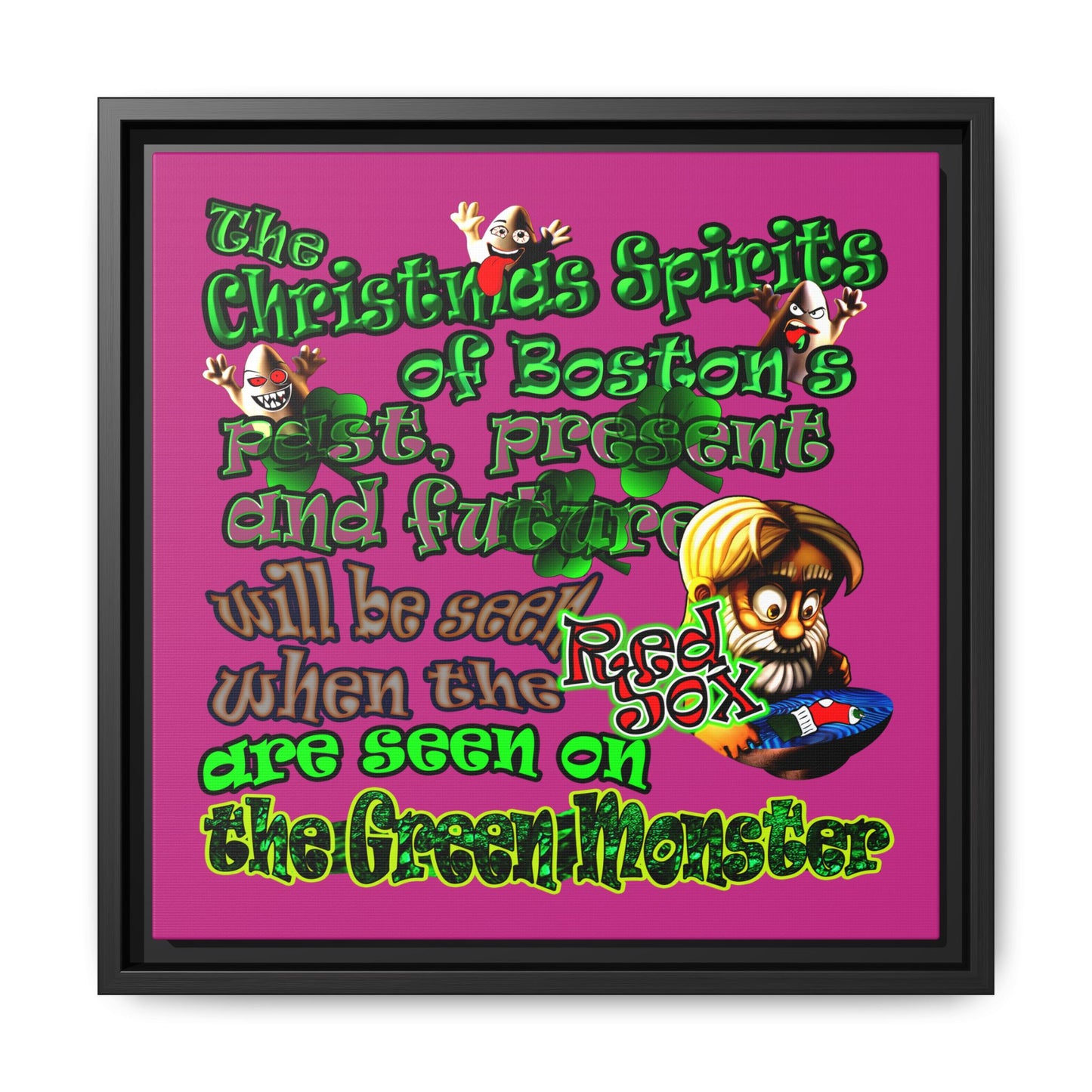 christmas spirits of boston - framed canvas art (pink)