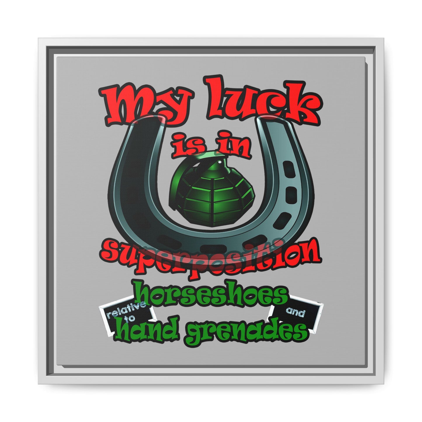my luck - framed canvas art (light grey)