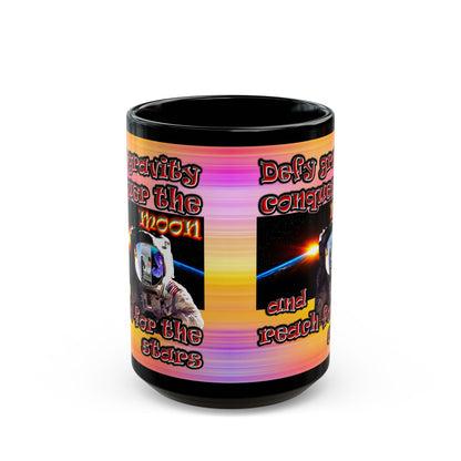 defy conquer reach - Black Mug (color blur)