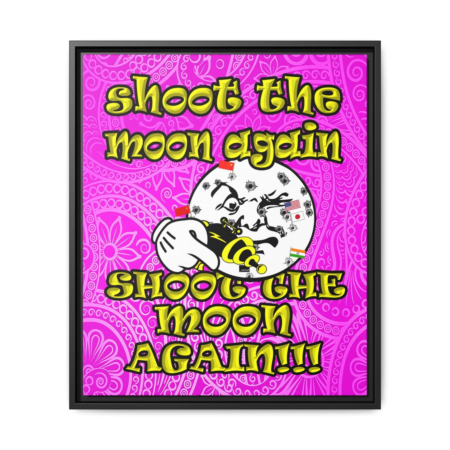 shoot the moon again - framed canvas art (pink swirl)