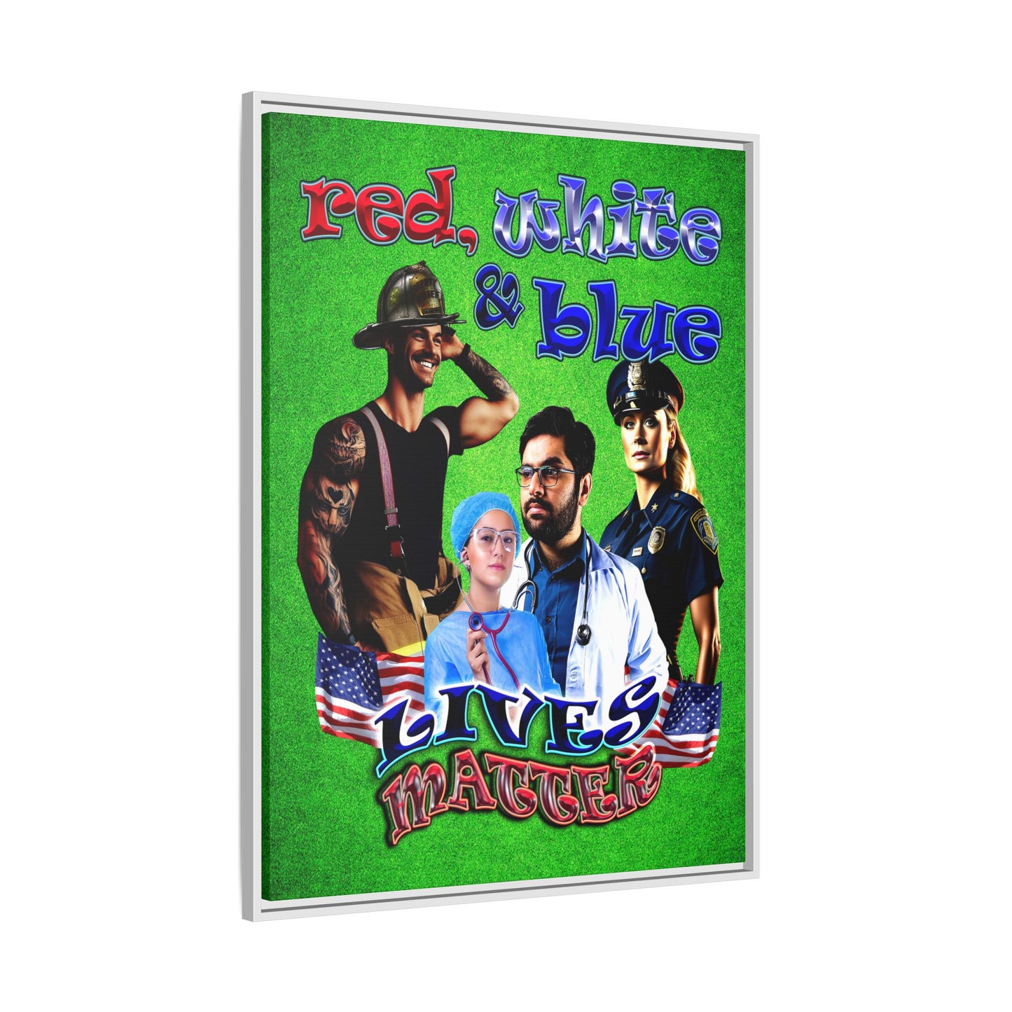 rw&b lives matter - framed canvas art (green turf)