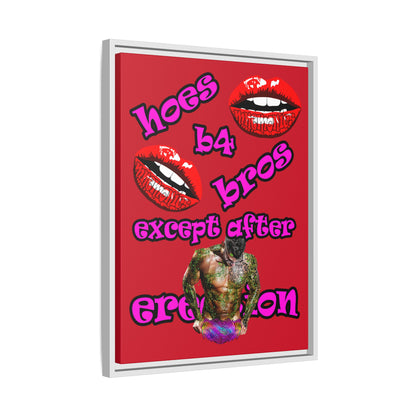 hoes b4 bros - framed canvas art (dark red)
