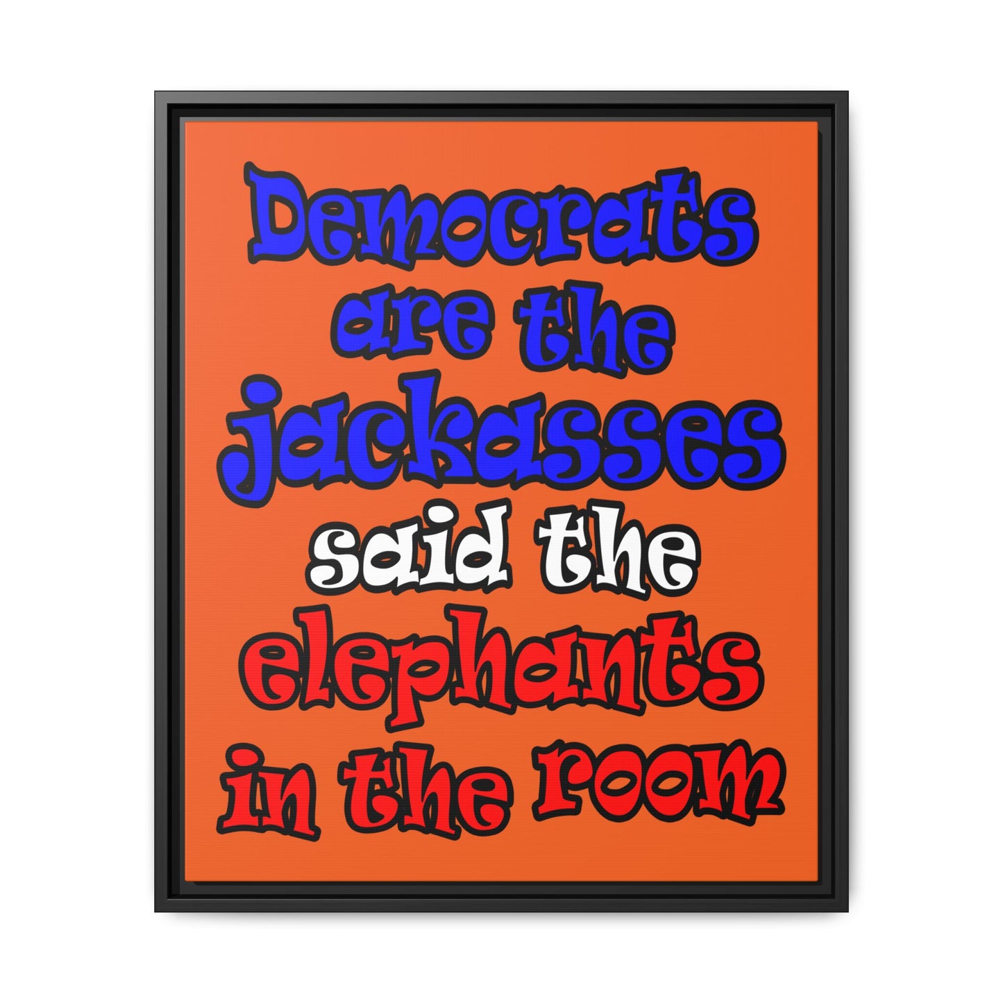 donkeys and elephants - framed canvas art (orange)