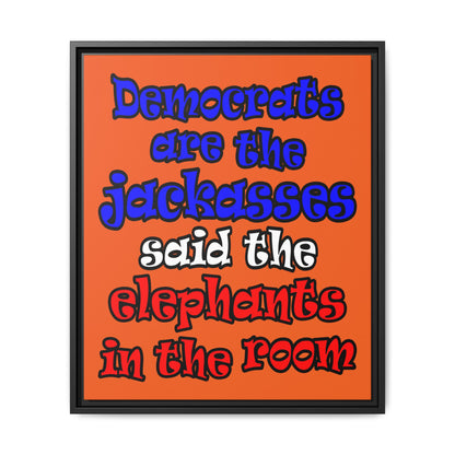 donkeys and elephants - framed canvas art (orange)