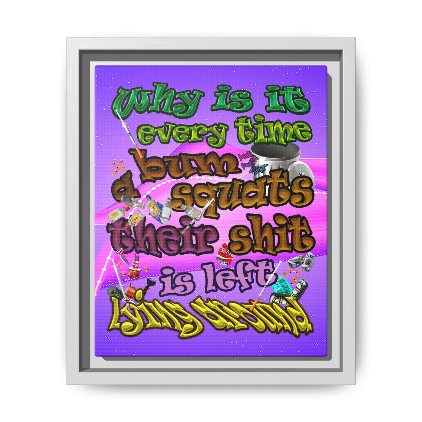 the bum's shit - framed canvas art (purple-pink wave)