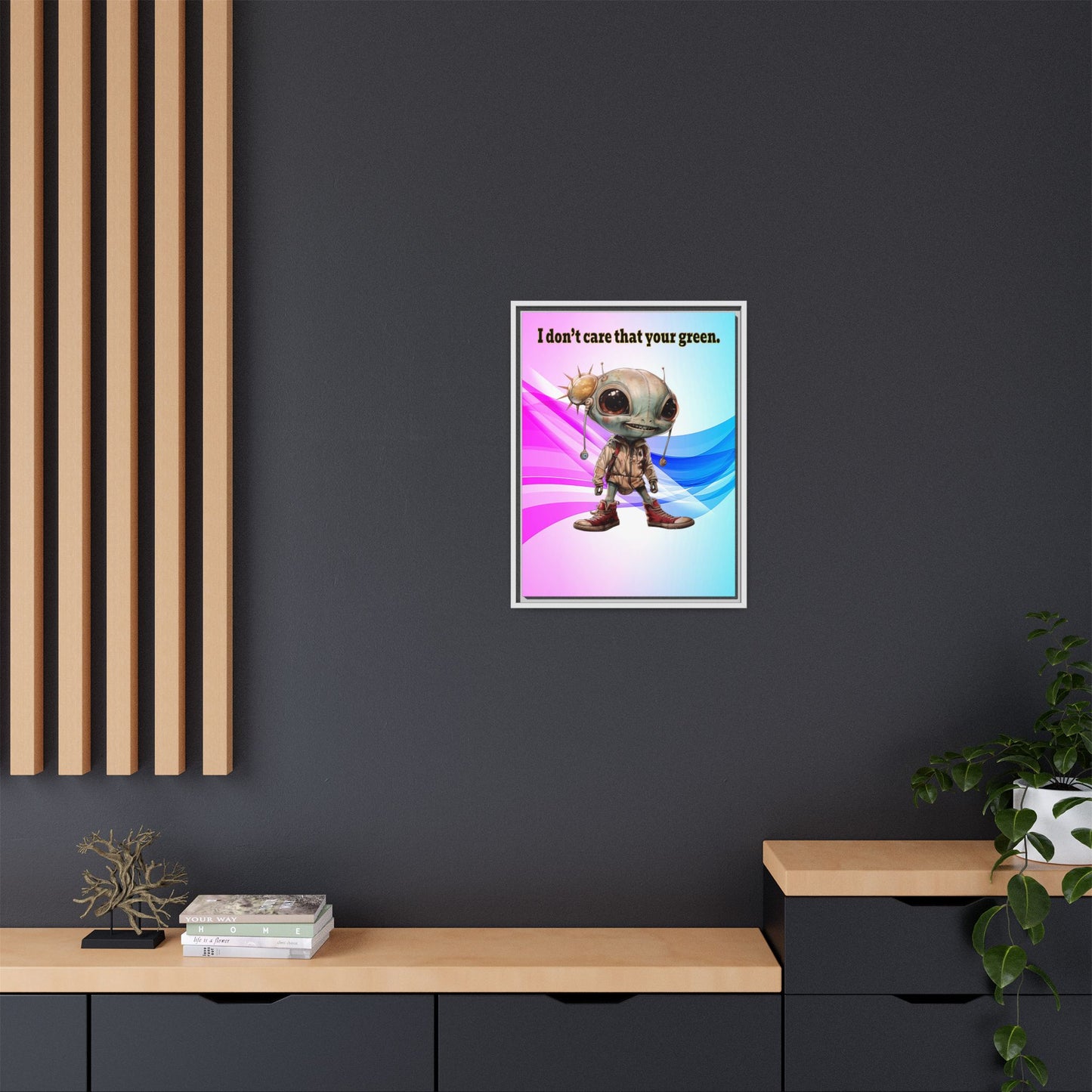 I don't care that your green - framed canvas art (light blue-pink wave)