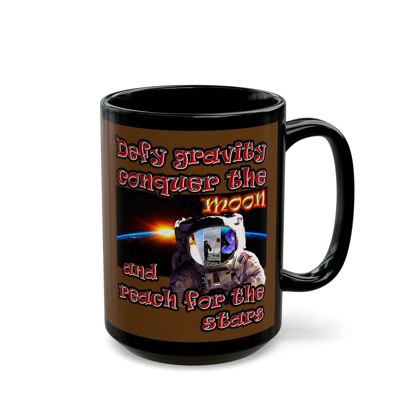 defy conquer reach - Black Mug (brown)
