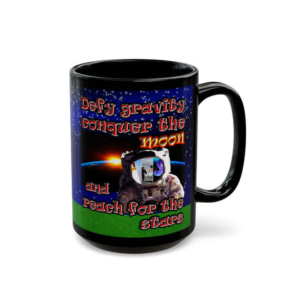 defy conquer reach - Black Mug ('snoops' background)
