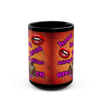 hoes b4 bros - Black Mug (burnt orange)