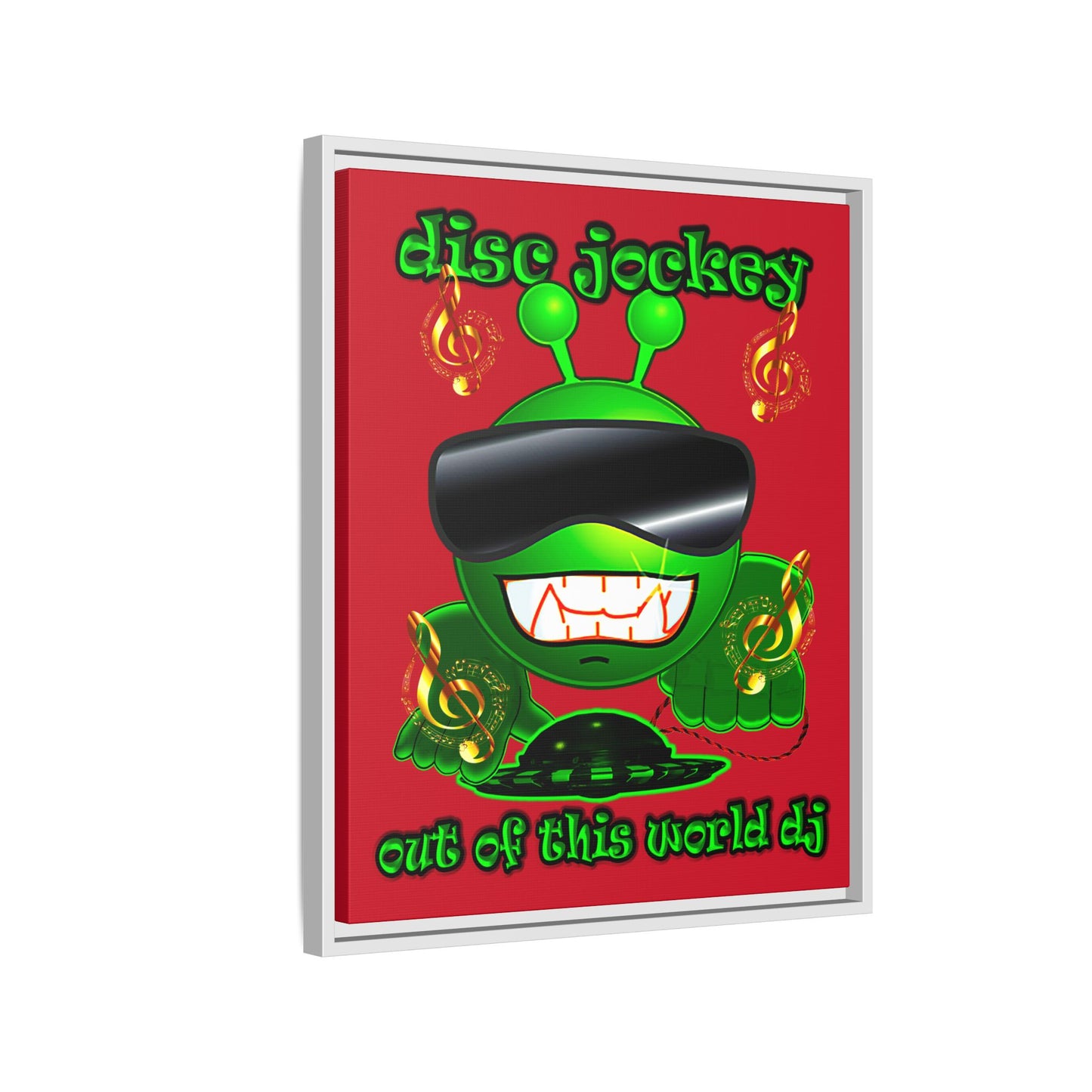 disc jockey - framed canvas art (dark red)