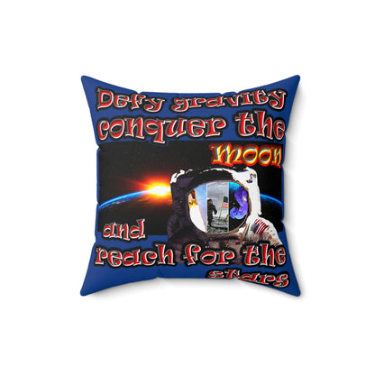 defy conquer reach - Spun Polyester Square Pillow - (dark blue)