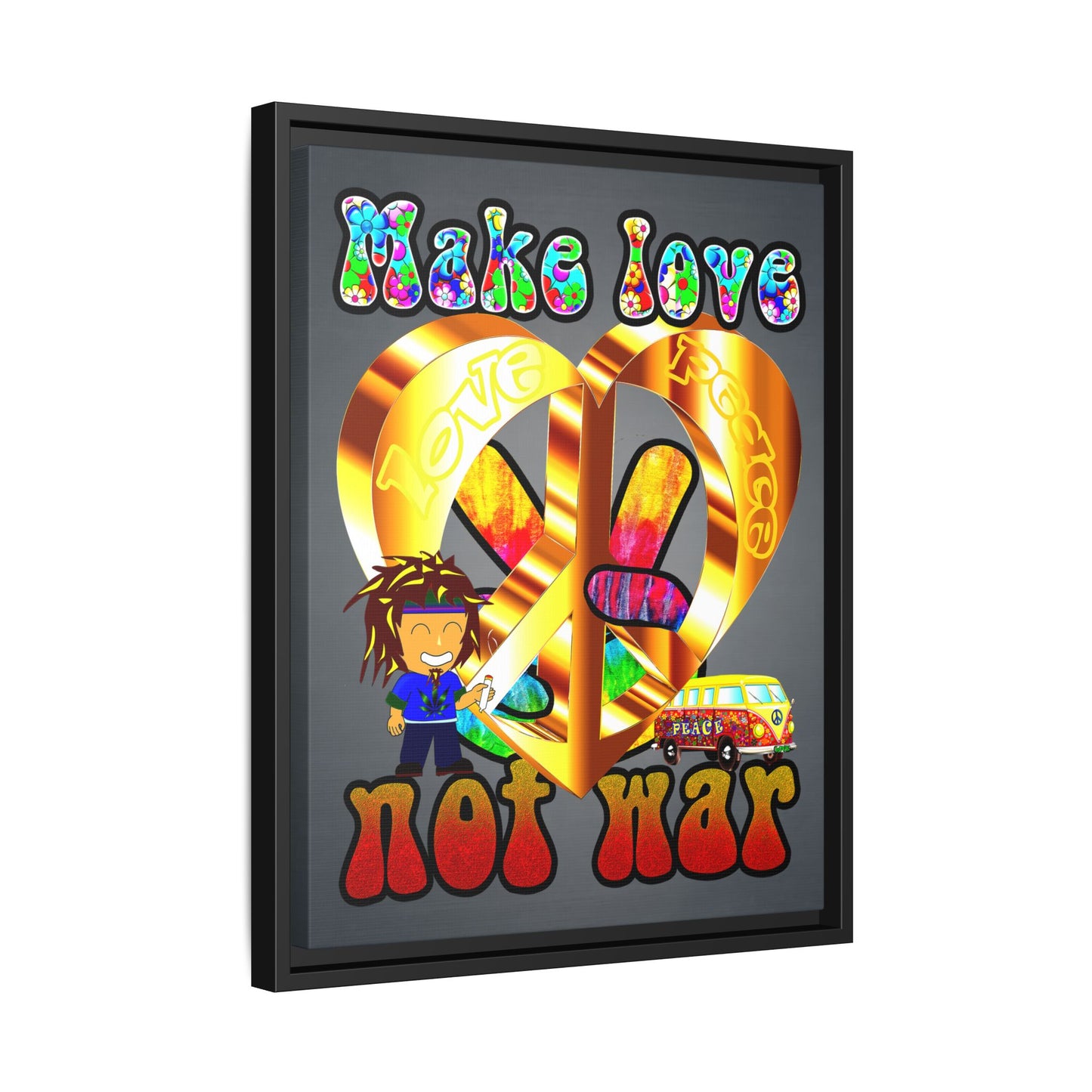 love peace - framed canvas art (grey-light grey)