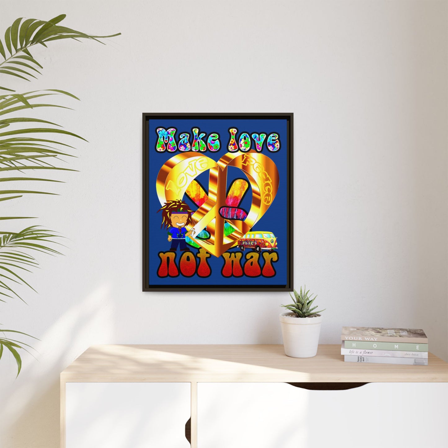 love peace - framed canvas art (dark blue)