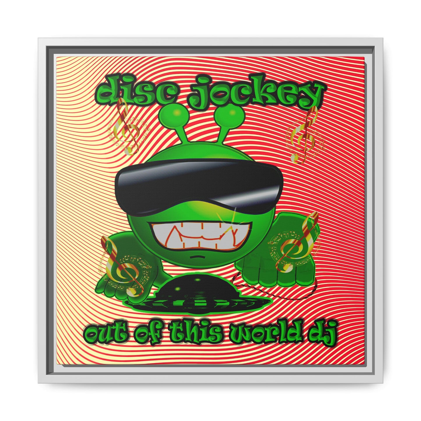disc jockey - framed canvas art (yellow-orange wave)