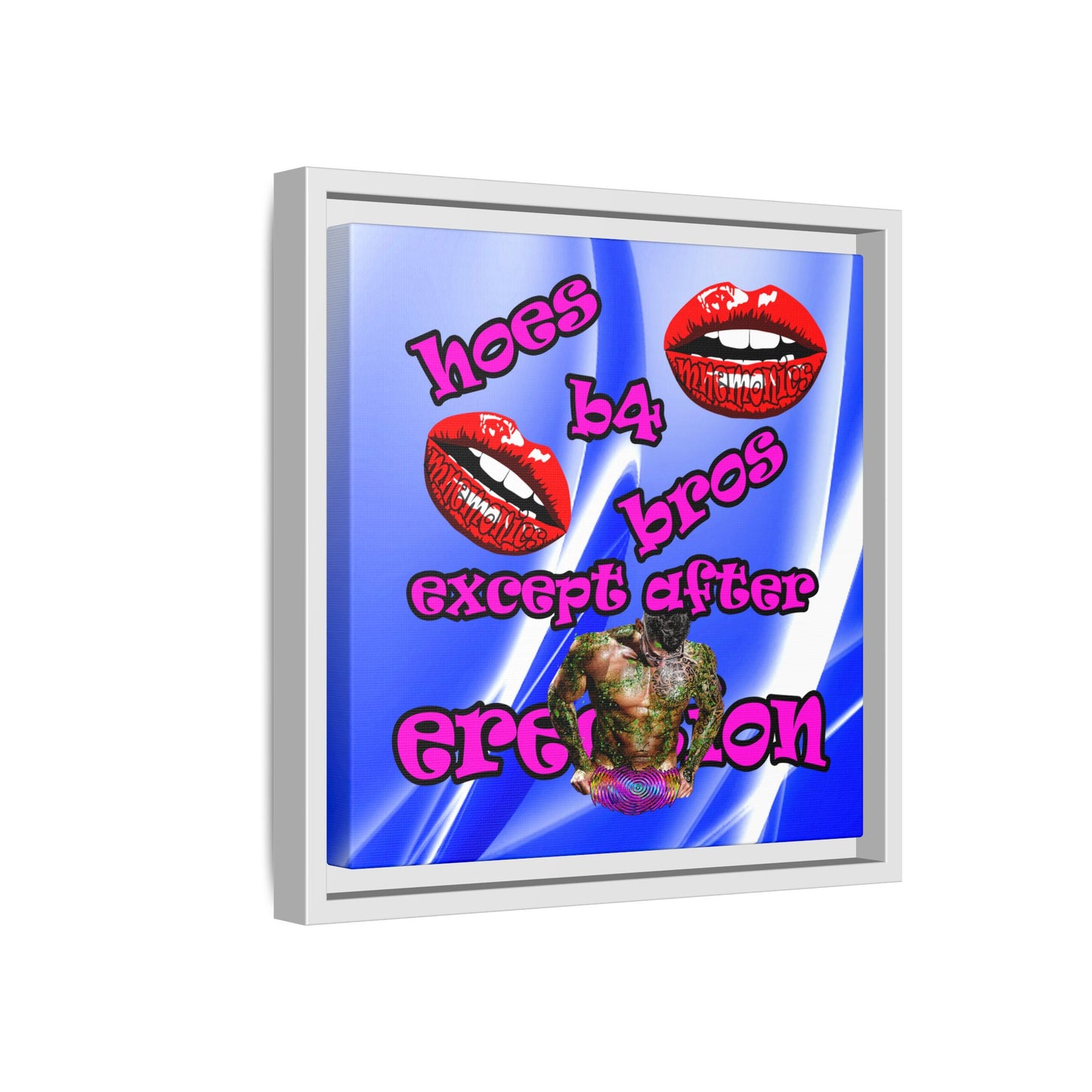 hoes b4 bros - framed canvas art (blue-white wave)