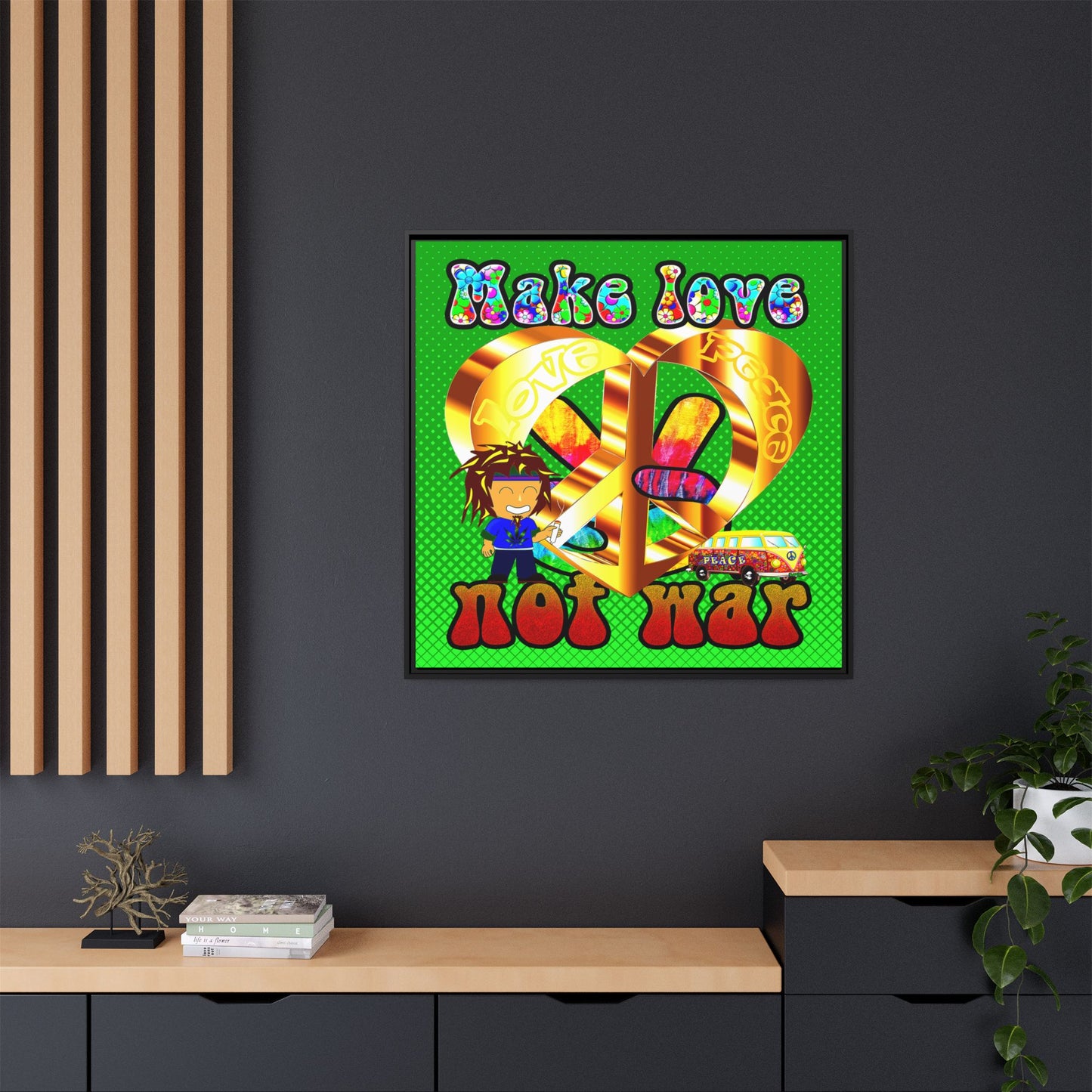 love peace - framed canvas art (logo green)
