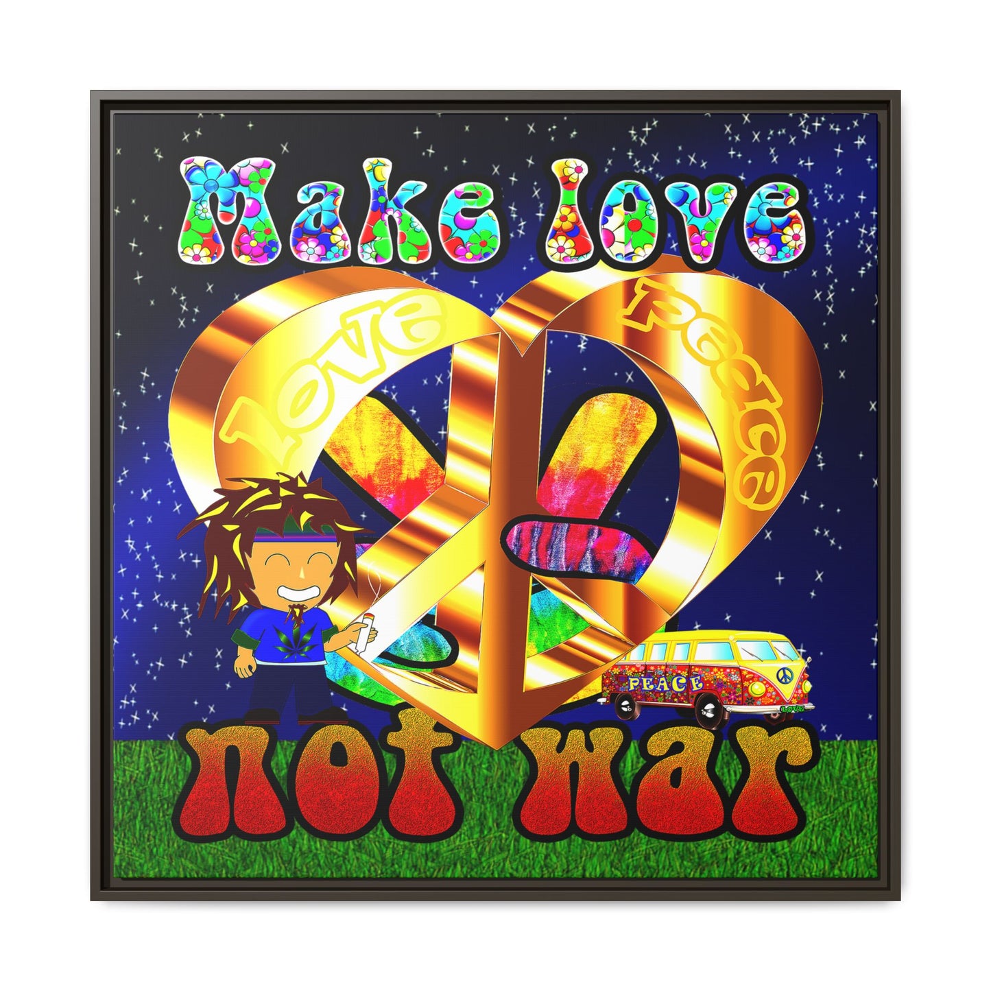 love peace - framed canvas art ('snoops' background)