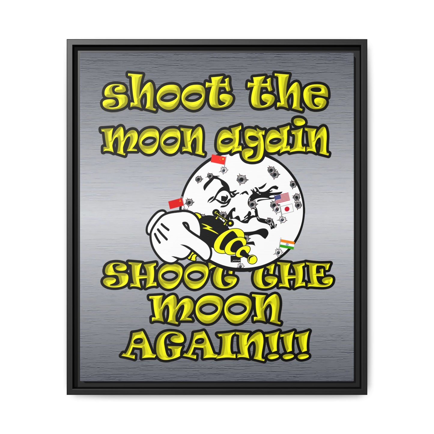 shoot the moon again - framed canvas art (brushed nickel)