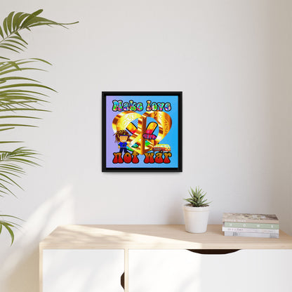 love peace - framed canvas art (light blue-purple wave)