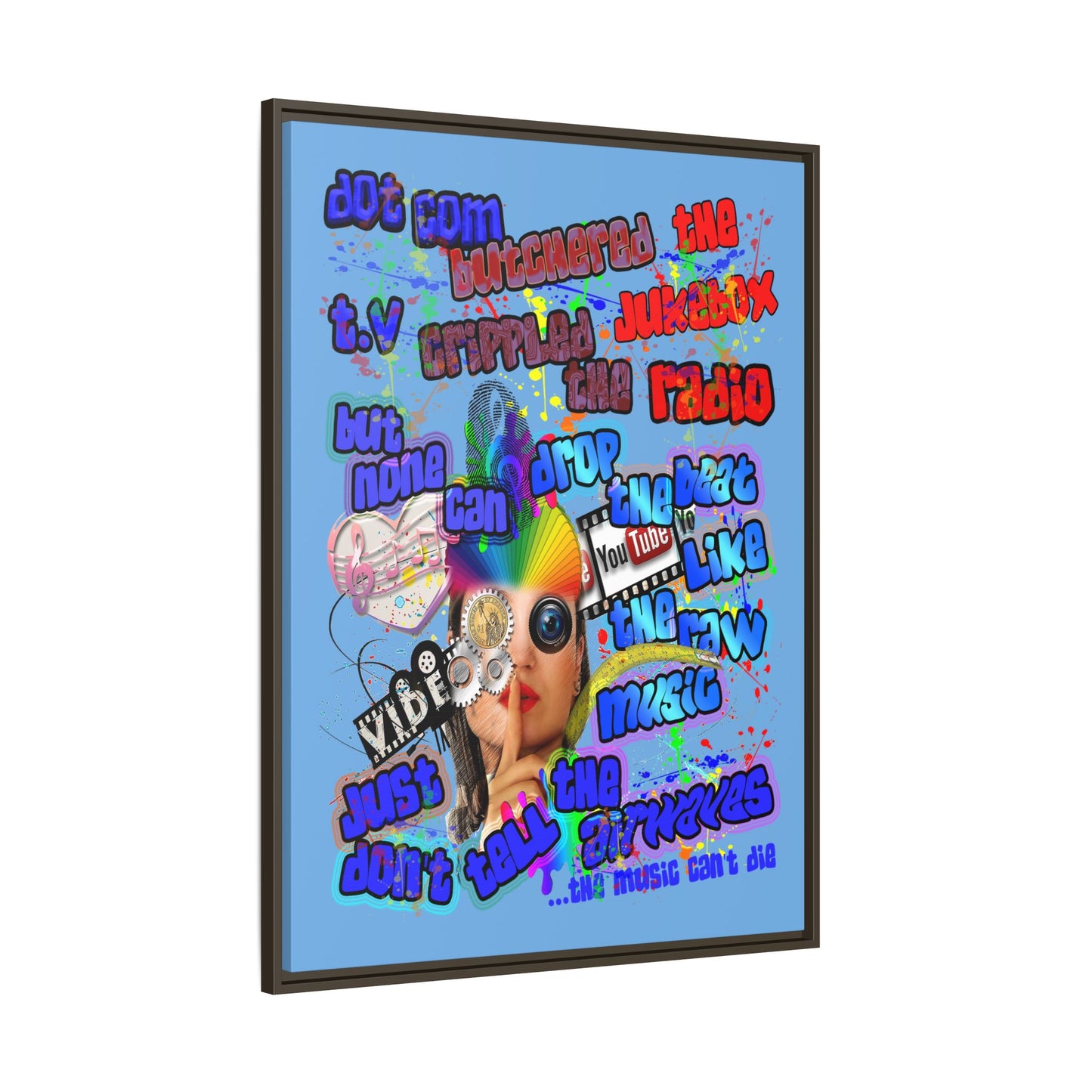 drop the beat - framed canvas art (light blue)