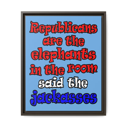 donkeys and elephants - framed canvas art (light blue)