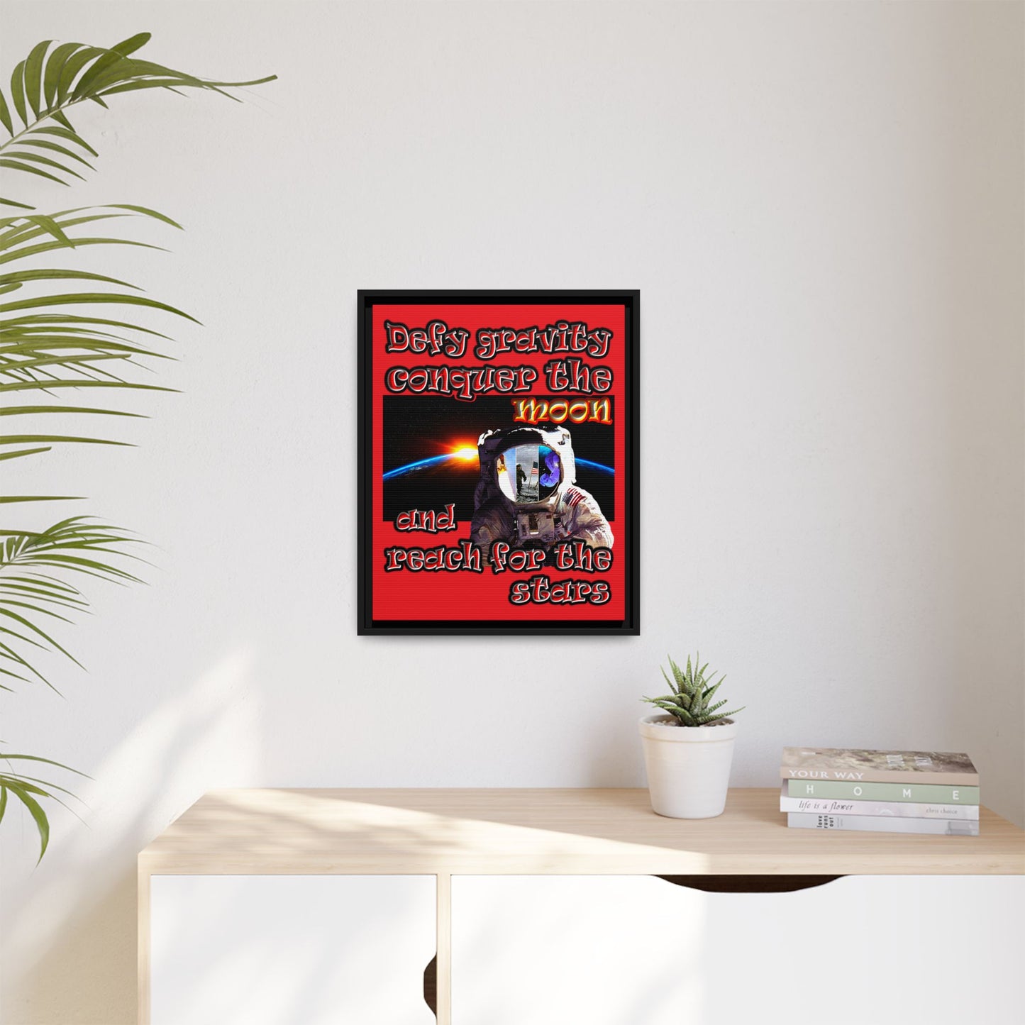 defy conquer reach - framed canvas art (red)