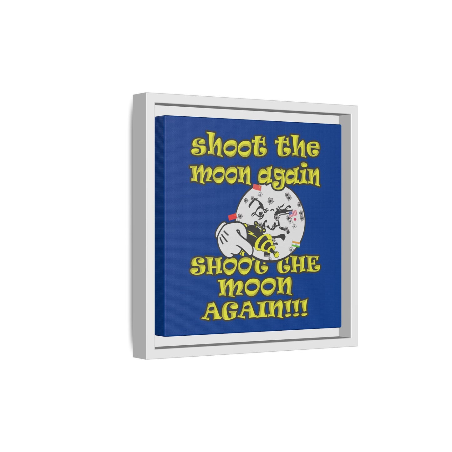 shoot the moon again - framed canvas art (dark blue)