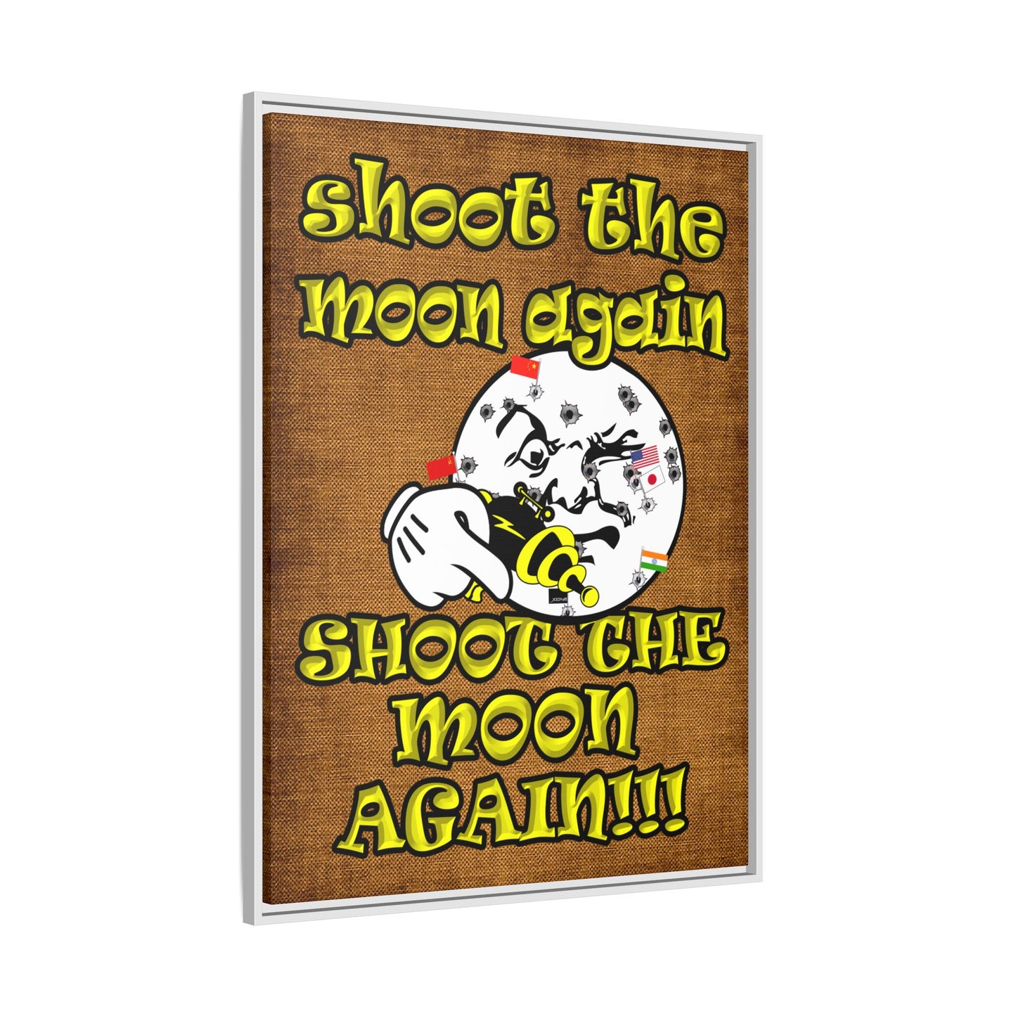 shoot the moon again - framed canvas art (brown papyrus)