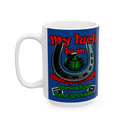 my luck - White Mug (dark blue)