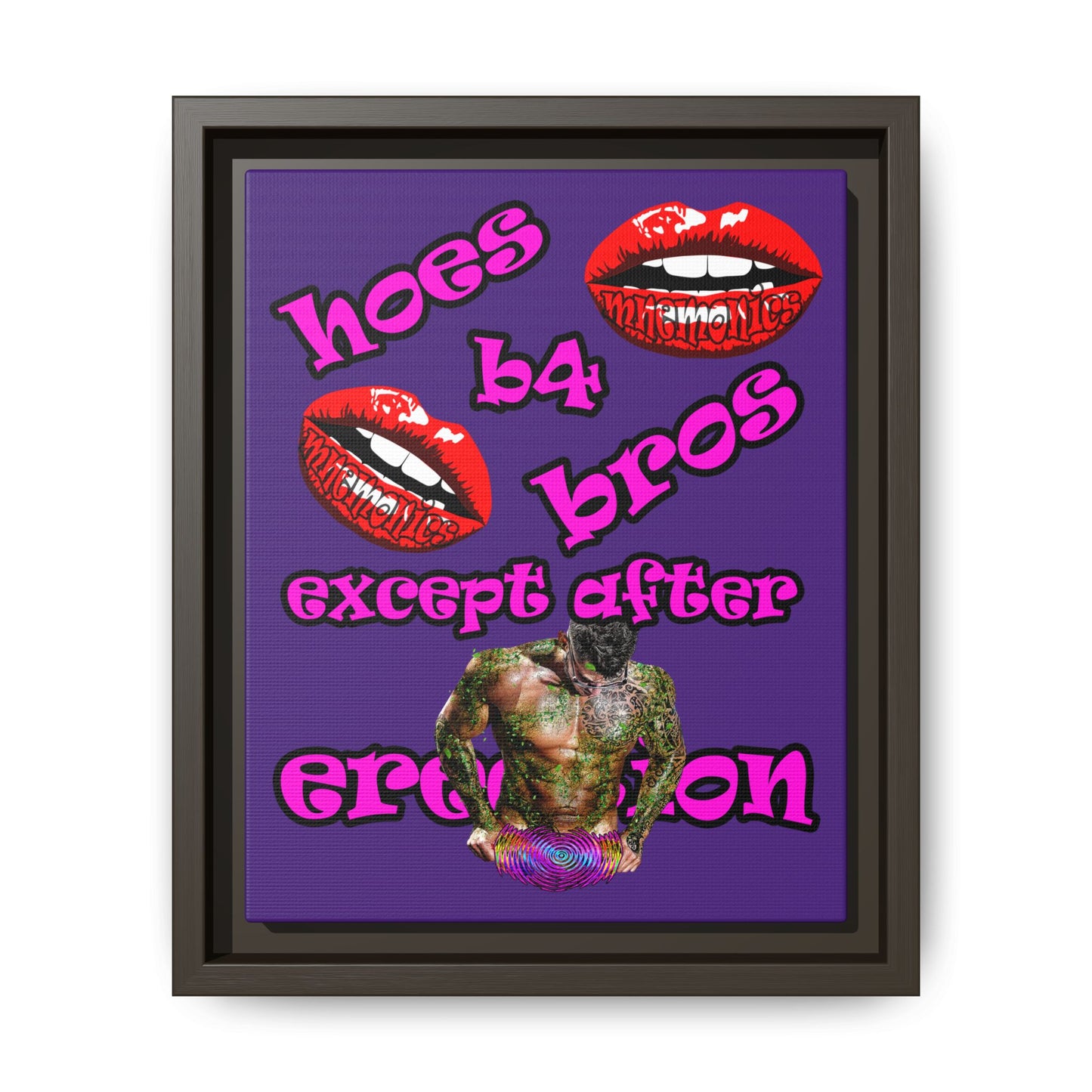 hoes b4 bros - framed canvas art (purple)