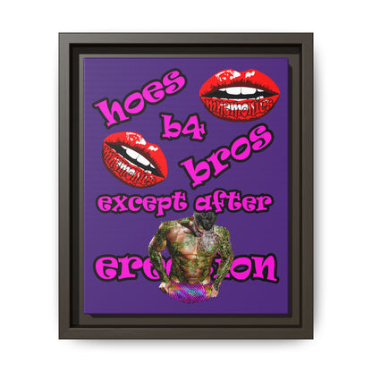 hoes b4 bros - framed canvas art (purple)