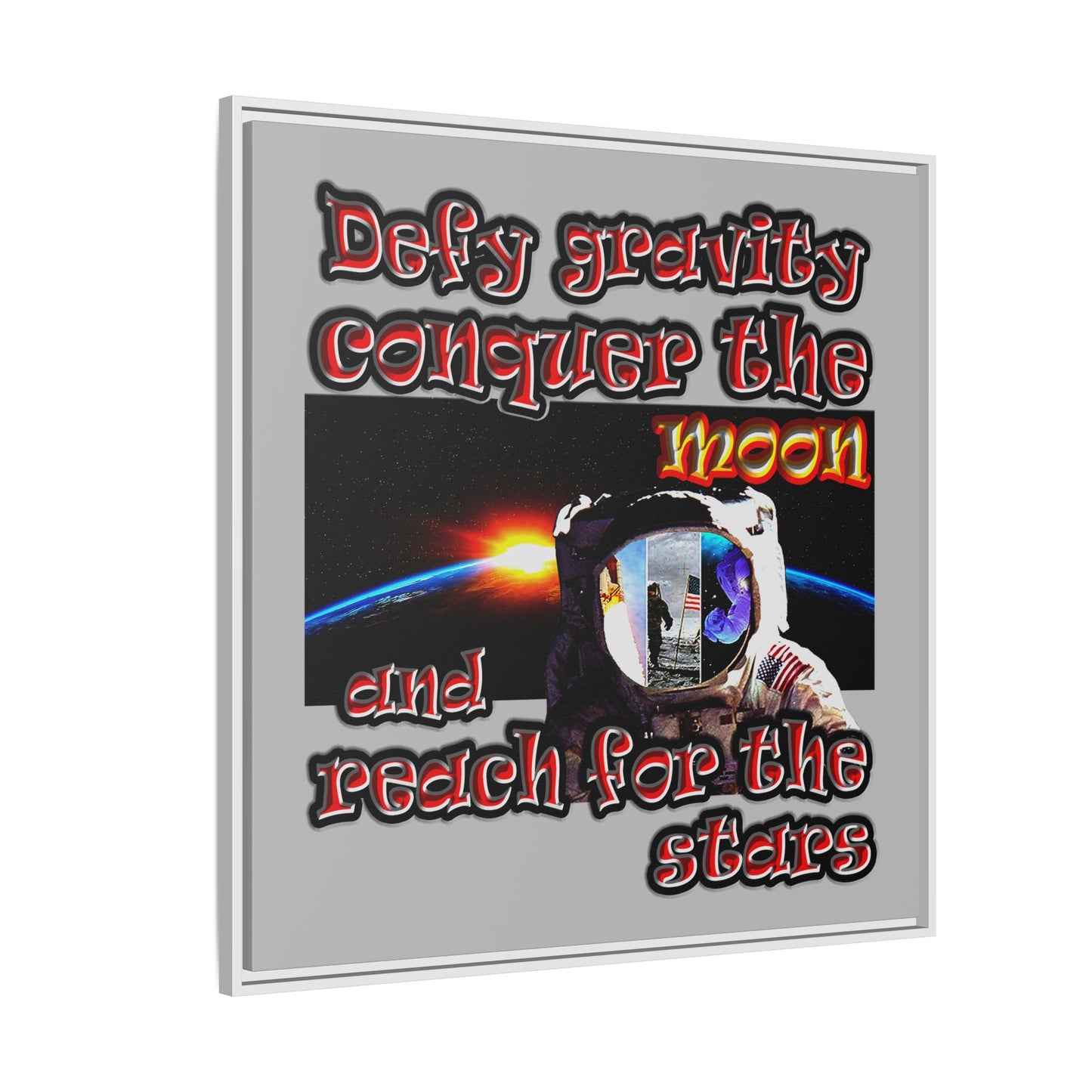 defy conquer reach - framed canvas art (light grey)