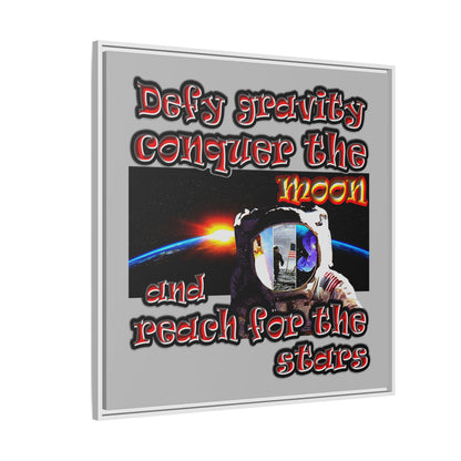 defy conquer reach - framed canvas art (light grey)