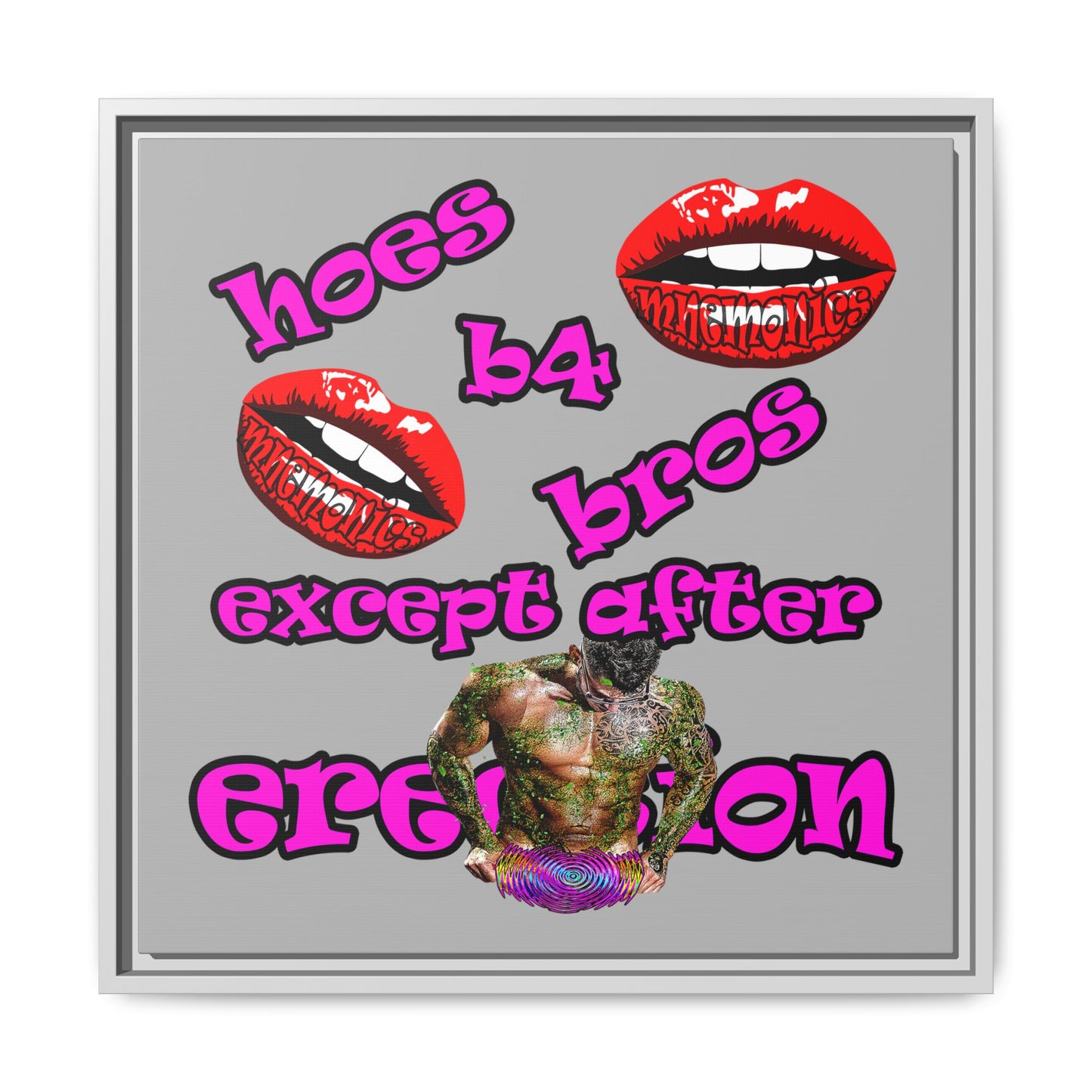 hoes b4 bros - framed canvas art (light grey)