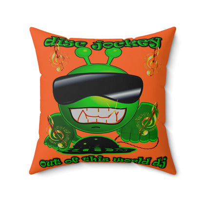 disc jockey - Spun Polyester Square Pillow - (orange)