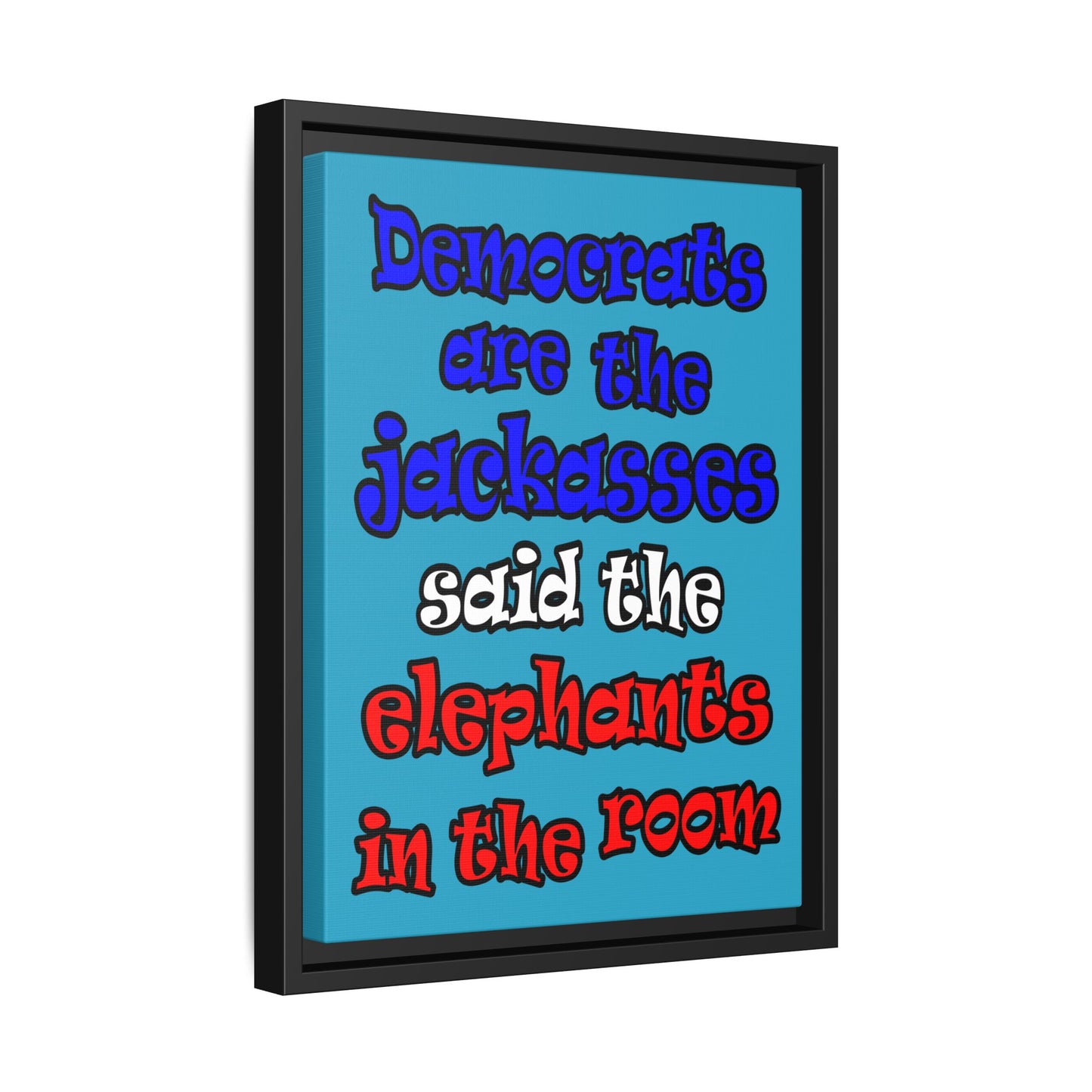 donkeys and elephants - framed canvas art (turquoise)