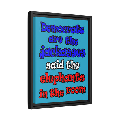 donkeys and elephants - framed canvas art (turquoise)