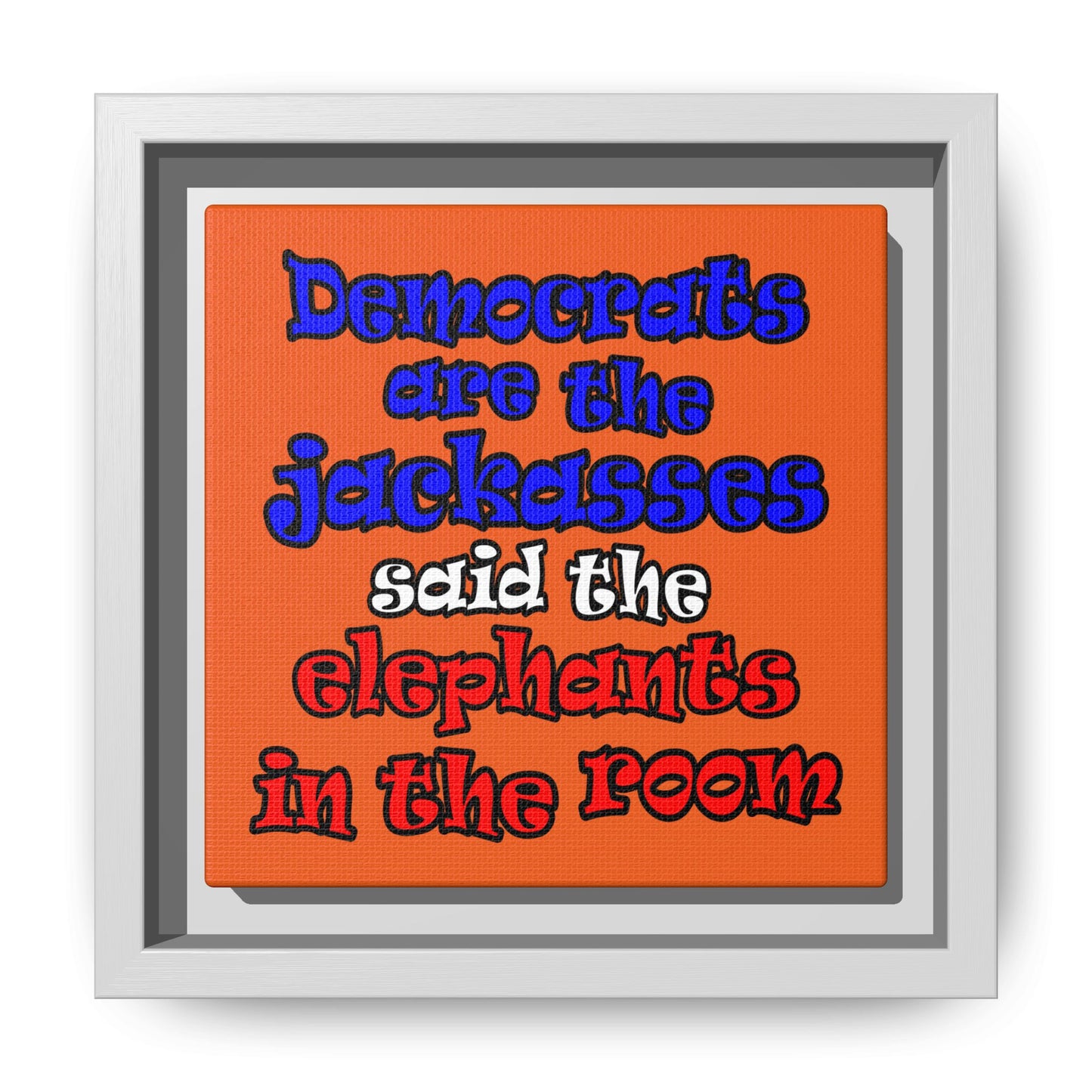 donkeys and elephants - framed canvas art (orange)