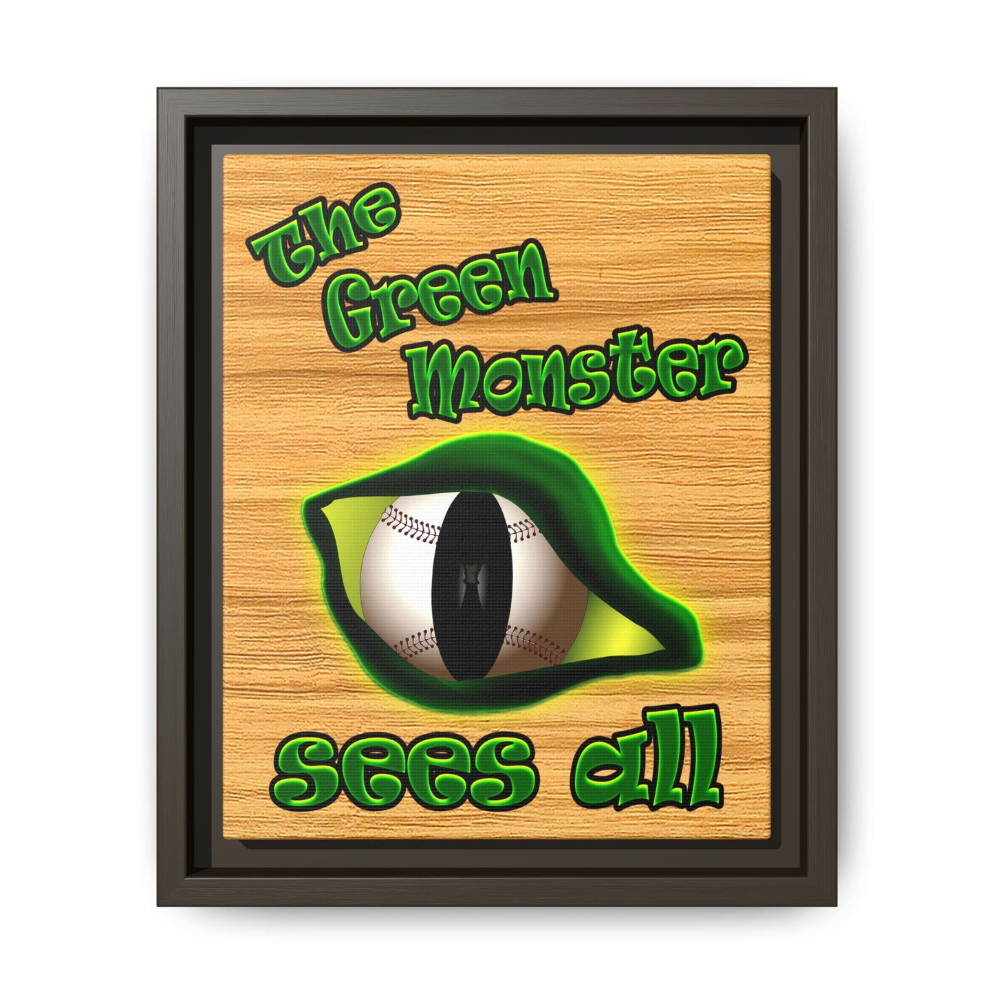 green monster - framed canvas art (butterscotch wood finish)
