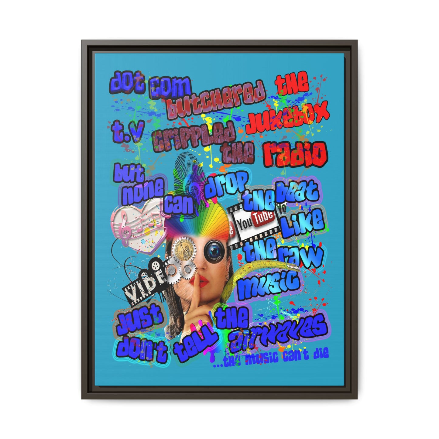 drop the beat - framed canvas art (turquoise)