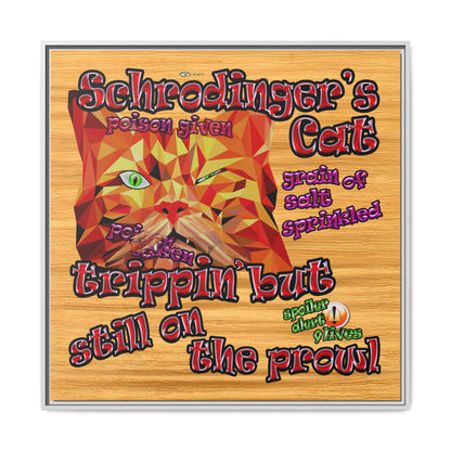 schrodinger's cat - framed canvas art (butterscotch wood finish)