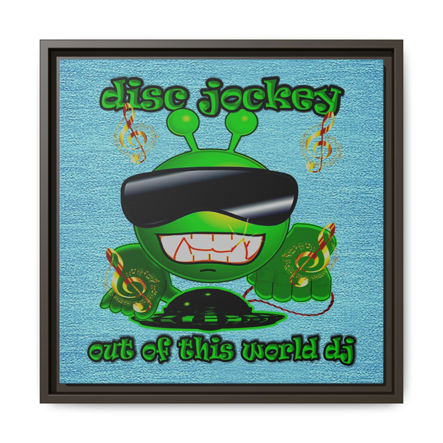 disc jockey - framed canvas art (faded blue)