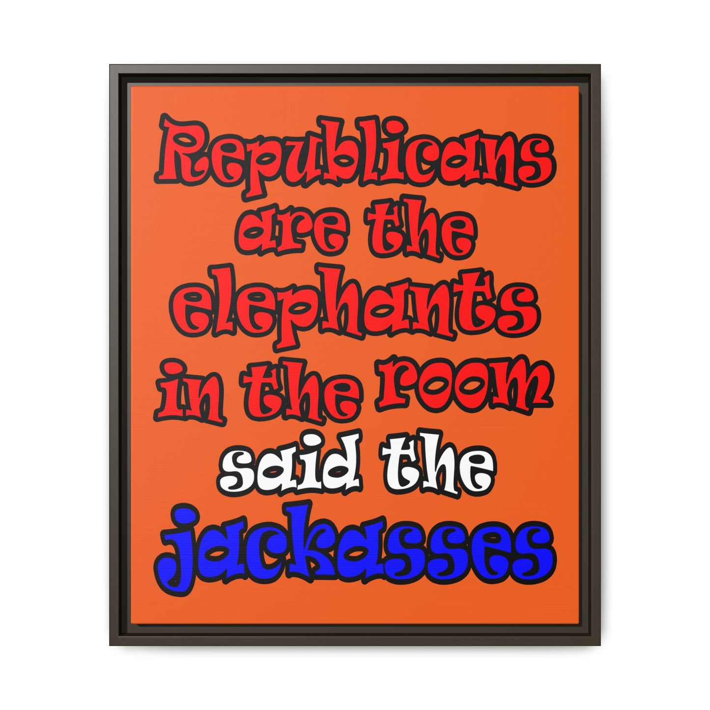 donkeys and elephants - framed canvas art (orange)