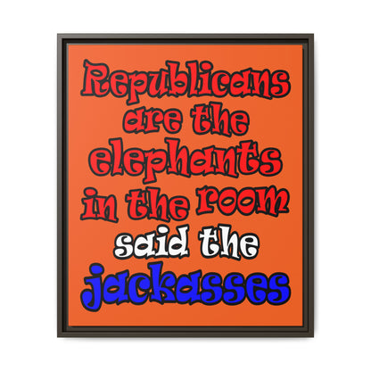 donkeys and elephants - framed canvas art (orange)