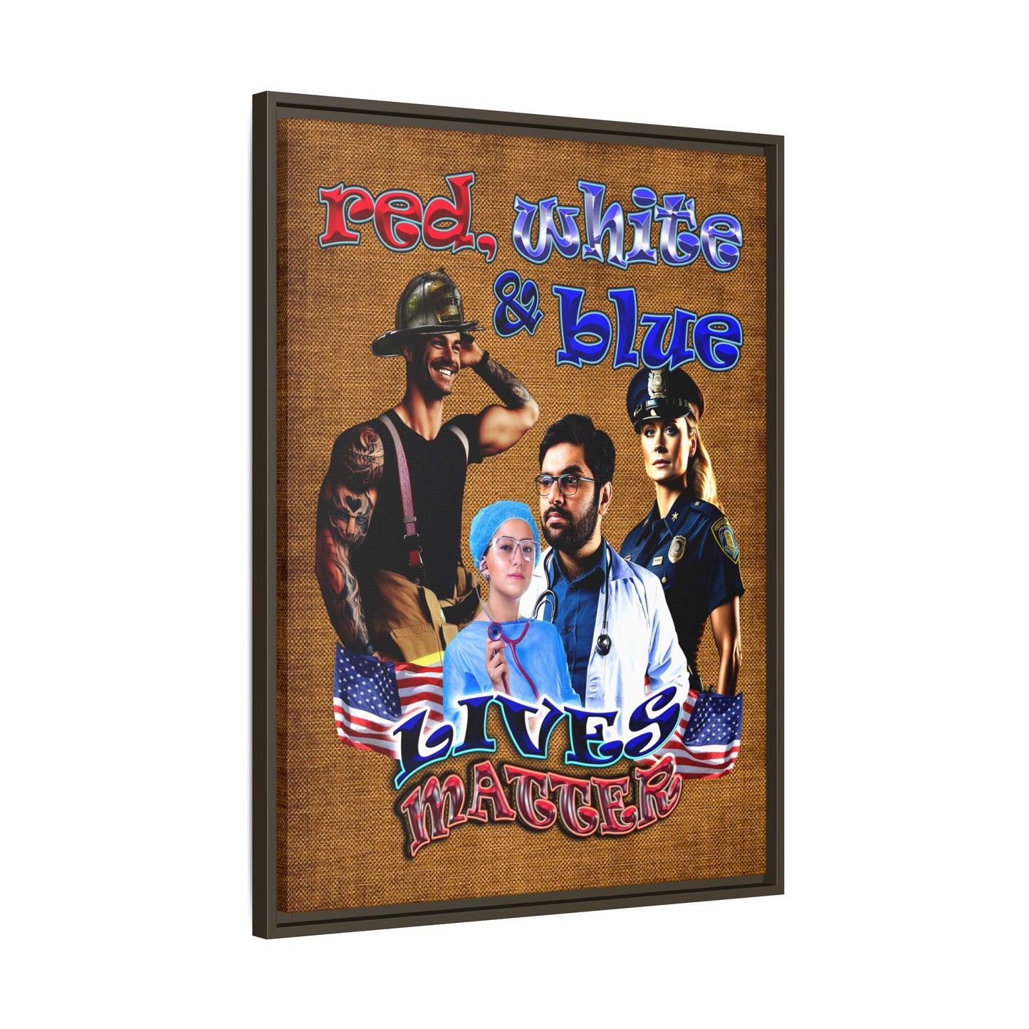 rw&b lives matter - framed canvas art (brown papyrus)
